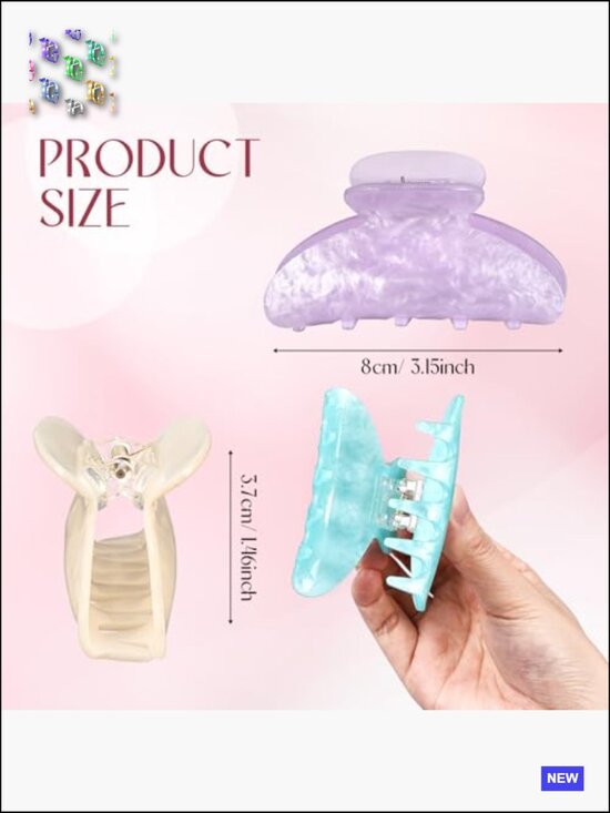 8 Large Acrylic Hair Claw Clips Strong Hold French Style Non Slip Bulk Set